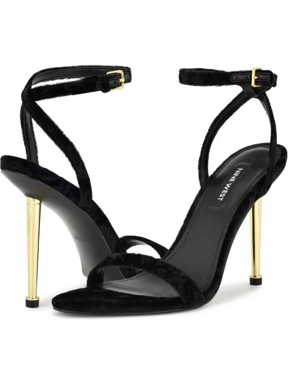 Women's Black Velvet Open Toe Ankle Strap Reina Lightweight Heel Sandal Shoes
